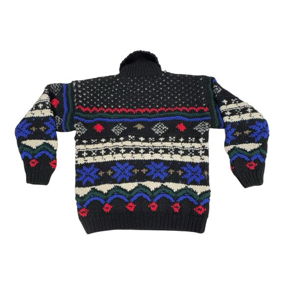 Vintage 80's GAP Men's Wool XL Black Red Green Gray Ivory Fair Isle Sweater - Picture 14 of 14